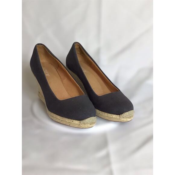 J Crew Women Fabric Wedge Espadrilles Sz. 8 Dark gray EUC (Litle Wear) leisure - Picture 2 of 9